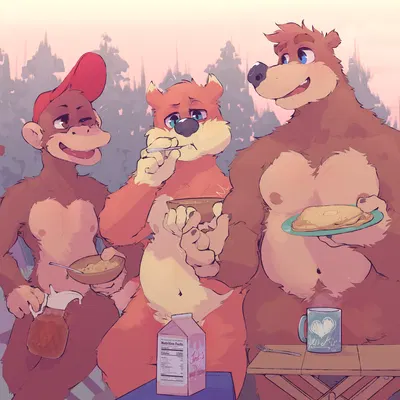 banjo (banjo-kazooie), conker, diddy kong (banjo-kazooie, conker's bad fur day) created by hollonut