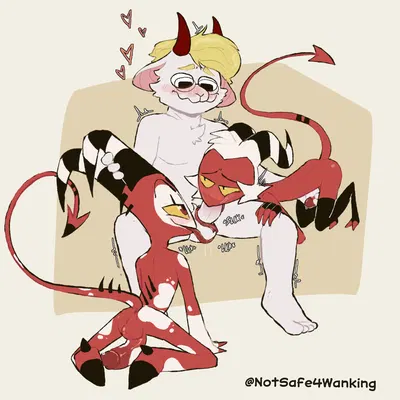 blitzo (helluva boss), fan character, moxxie (helluva boss) (hellaverse, helluva boss) created by notsafeforwanking