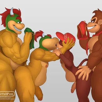bowser, bowser jr., diddy kong (donkey kong (series), mario bros) created by timidwithapen