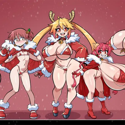 elma (dragon maid), ilulu, kobayashi (dragon maid) (christmas, miss kobayashi's dragon maid) created by srbready