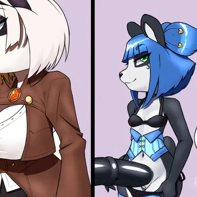 georgie, nuwa nightstone (girl staring at man's chest) created by furball