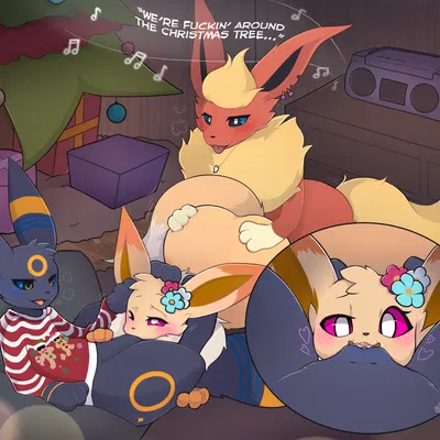 kai the flareon, stacy (vivee), vivi (vivee) (christmas, nintendo) created by cafefluff