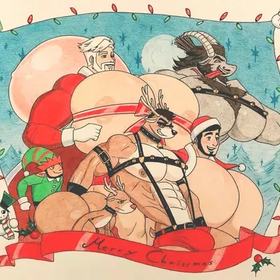 krampus, rudolph the red-nosed reindeer, santa claus (christmas) created by cnb2804