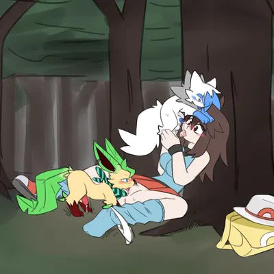 leaf (pokemon), nas (nastyleafox), pokemon trainer (nintendo, pokemon) created by shinyumbre