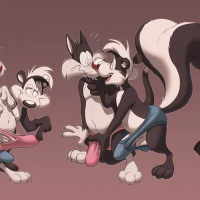 pepe le pew, sylvester (looney tunes) (looney tunes, warner brothers) created by catsnbriefs, cedamuc1