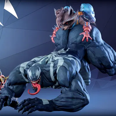 rocket raccoon, venom (marvel) (guardians of the galaxy, marvel) created by thekidxeno