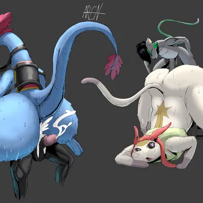 aime westly (babyaren), meow (space dandy), sylvia (wander over yonder) (disney, space dandy) created by babyaren