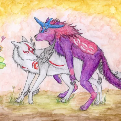 amaterasu (okami), oki (okami) (capcom, okami (capcom)) created by kola (artist)