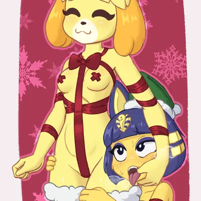 ankha (animal crossing), isabelle (animal crossing) (animal crossing, christmas) created by purplealacran