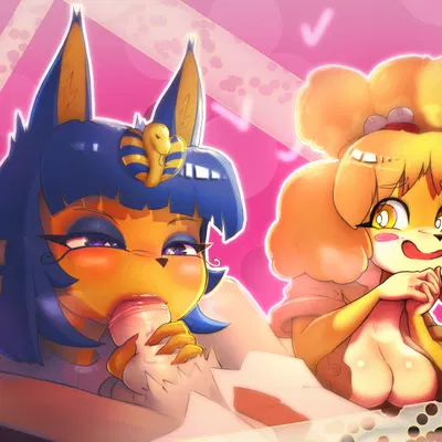 ankha (animal crossing), isabelle (animal crossing) (animal crossing, nintendo) created by mistleinn