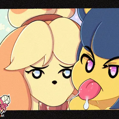 ankha (animal crossing), isabelle (animal crossing) (animal crossing, nintendo) created by zestymangoart