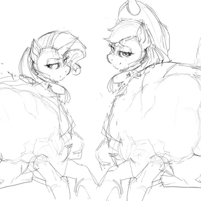 applejack (mlp), rarity (mlp) (friendship is magic, hasbro) created by obleacream
