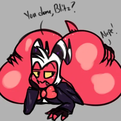 blitzo (helluva boss), moxxie (helluva boss) (hellaverse, helluva boss) created by gaze (artist)