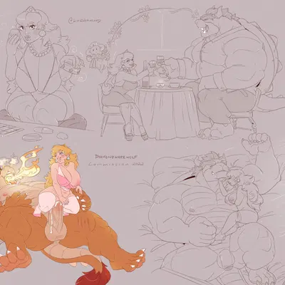 bowser, princess peach (mario bros, nintendo) created by diamondwerewolf