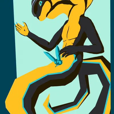 created by a snake with hat