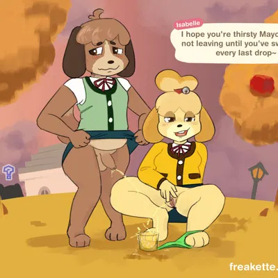 digby (animal crossing), isabelle (animal crossing) (animal crossing, nintendo) created by freakette