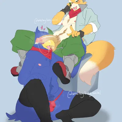 falco lombardi, fox mccloud (nintendo, star fox) created by barkxfang