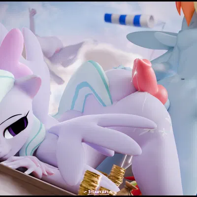 flitter (mlp), rainbow dash (mlp) (friendship is magic, hasbro) created by steamyart