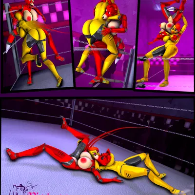 foxy (fnaf), toy chica (fnaf) (five nights at freddy's, five nights at freddy's 2) created by toni scampers