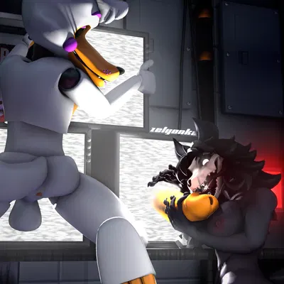 fredbear (fnaf), lolbit (fnaf), mal0 (five nights at freddy's, five nights at freddy's world) created by zelyonka