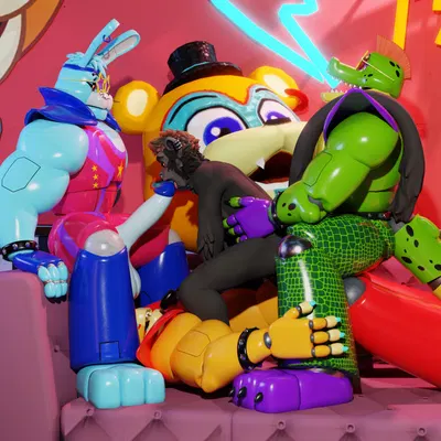 glamrock bonnie (fnaf), glamrock freddy, montgomery gator (five nights at freddy's, five nights at freddy's: security breach) created by spirit(paw)