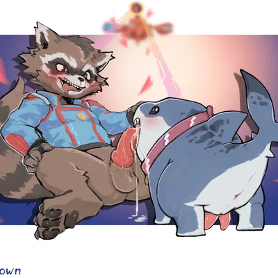jeff the land shark, rocket raccoon (guardians of the galaxy, marvel) created by navi (artist)