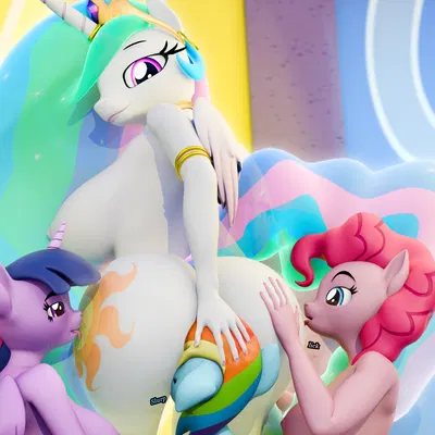 pinkie pie (mlp), princess celestia (mlp), rainbow dash (mlp) (friendship is magic, hasbro) created by royalsimp