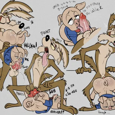 porky pig, wile e. coyote (looney tunes, warner brothers) created by tush (artist)