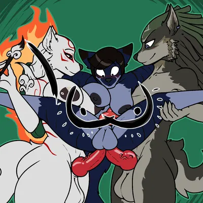 amaterasu (okami), link (wolf form) (capcom, nintendo) created by sevsartcave