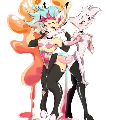 angel dust, queen bee-lzebub (helluva boss) (hazbin hotel, hellaverse) created by sleepingwithpirates