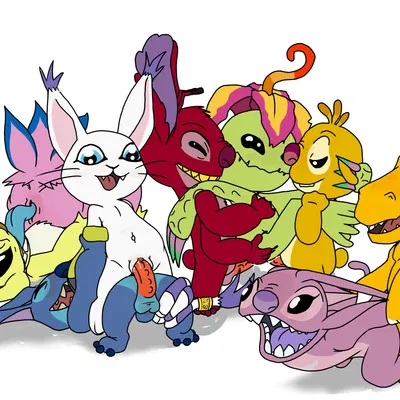 angel (lilo and stitch), leroy (lilo and stitch), reuben (lilo and stitch) (bandai namco, digimon) created by tabloi