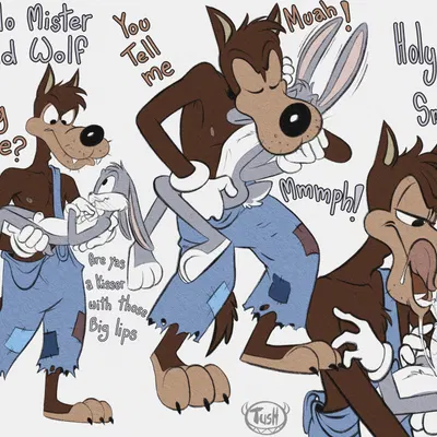 big bad wolf, bugs bunny (fairy tales, looney tunes) created by tush (artist)