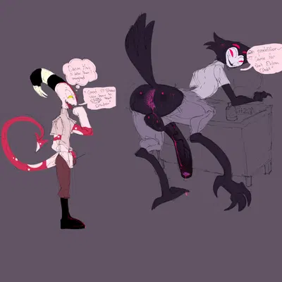 blitzo (helluva boss), stolas (helluva boss) (hellaverse, helluva boss) created by tally nihil (artist)