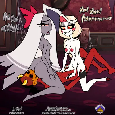 charlie morningstar, vaggie (hazbin hotel) (hazbin hotel, hellaverse) created by mrswindle94, unknowingestart