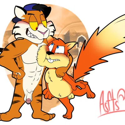 conker, timber the tiger (conker's bad fur day, diddy kong racing) created by squirrelfromthesouth