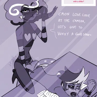 ethan (hazbin hotel), velvette (hazbin hotel), vox's assistant (hazbin hotel) (hazbin hotel, hellaverse) created by erriken