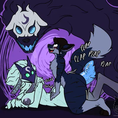 kindred (lol), lamb (lol), wolf (lol) (league of legends, riot games) created by sevsartcave