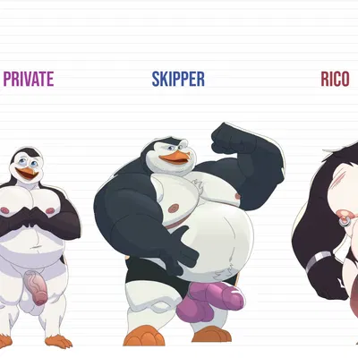 kowalski (madagascar), private (madagascar), rico (madagascar) (dreamworks, madagascar (series)) created by modern bird