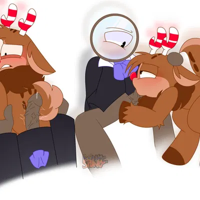 rodger (dandy's world), rudie (dandy's world) (blushcrunch studio, dandy's world) created by backsnackplaque