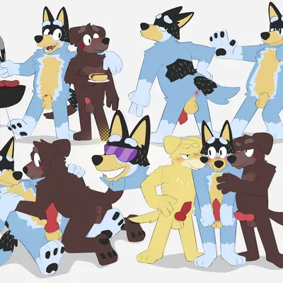 bandit heeler, fido (bluey), pat (bluey) (bluey (series)) created by switchbit