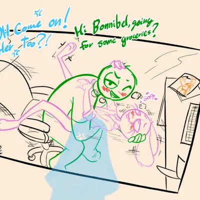 beanie (roommates), bonnibel (roommates), bonnie (fnaf) (five nights at freddy's, five nights at freddy's 2) created by soulcentinel