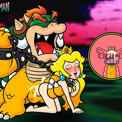 bowser, princess peach (mario bros, nintendo) created by the moss-man