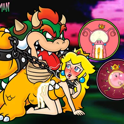 bowser, princess peach (mario bros, nintendo) created by the moss-man