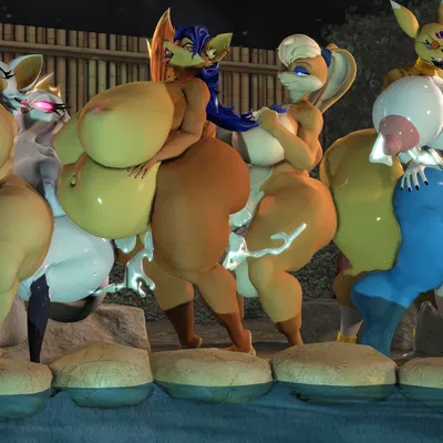 carmelita fox, lola bunny, rouge the bat (bandai namco, digimon) created by ok bruh