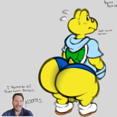 chris pratt, koops (mario bros, nintendo) created by roccorox