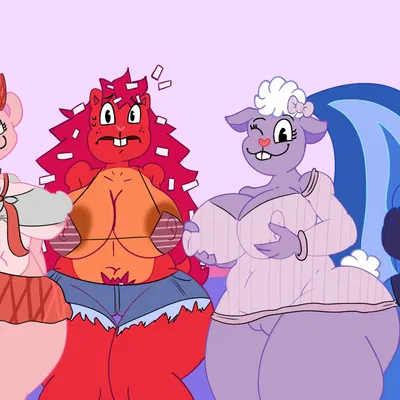 flaky (htf), giggles (htf), lammy (htf) (happy tree friends) created by day74art