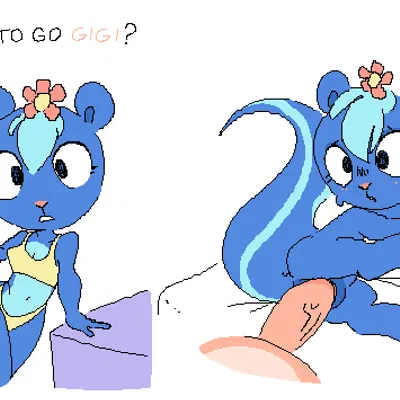 giggles (htf), petunia (htf) (happy tree friends) created by myra (artist)