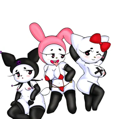 hello kitty (character), kuromi, my melody (hello kitty (series), onegai my melody) created by riverxa