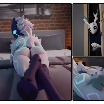 kindred (lol), lamb (lol), tex (the texorcist) (american mythology, cave diver meme) created by the texorcist