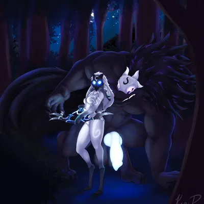 kindred (lol), lamb (lol), wolf (lol) (league of legends, riot games) created by kvnpoulsen